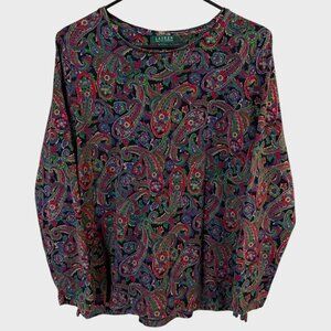 Vintage Lauren Ralph Lauren Shirt Women's 1X Paisley Long-Sleeve 100% Cotton